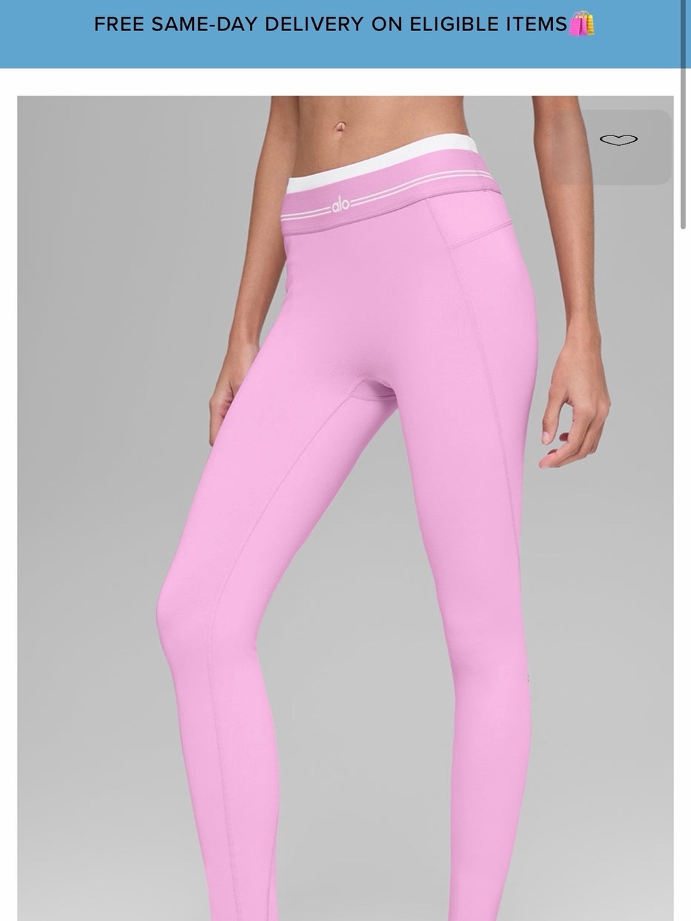 ALO Yoga High-Rise Bubblegum Pink Leggings with White Waistband